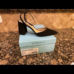 New with tag, black suede, Antonio Melani pumps